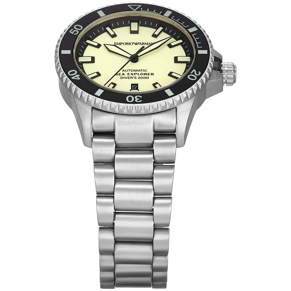 Emporio Armani Sea Explorer AR60083 42mm Men's Automatic Watch – Yellow & Silver-Tone Stainless Steel Bracelet