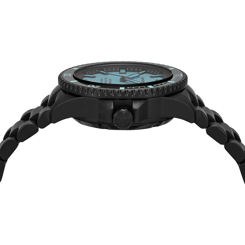 Emporio Armani Sea Explorer AR60084 42mm Men's Automatic Watch – Tiffany Blue Sunray & Black Stainless Steel Bracelet