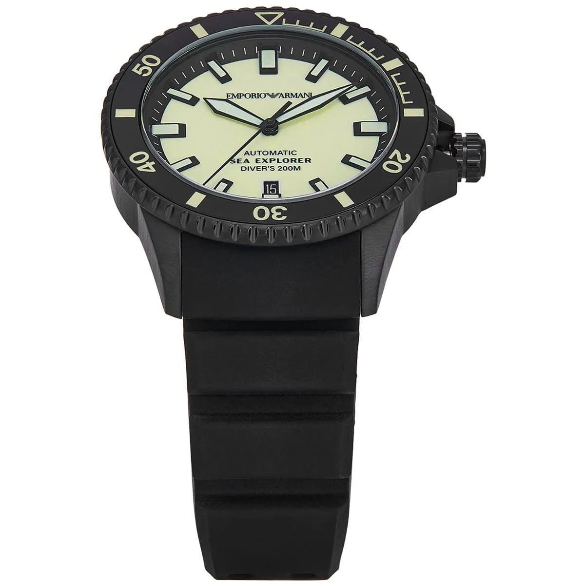 Emporio Armani Sea Explorer AR60085 42mm Men's Automatic Watch – Yellow & Black Rubber Strap