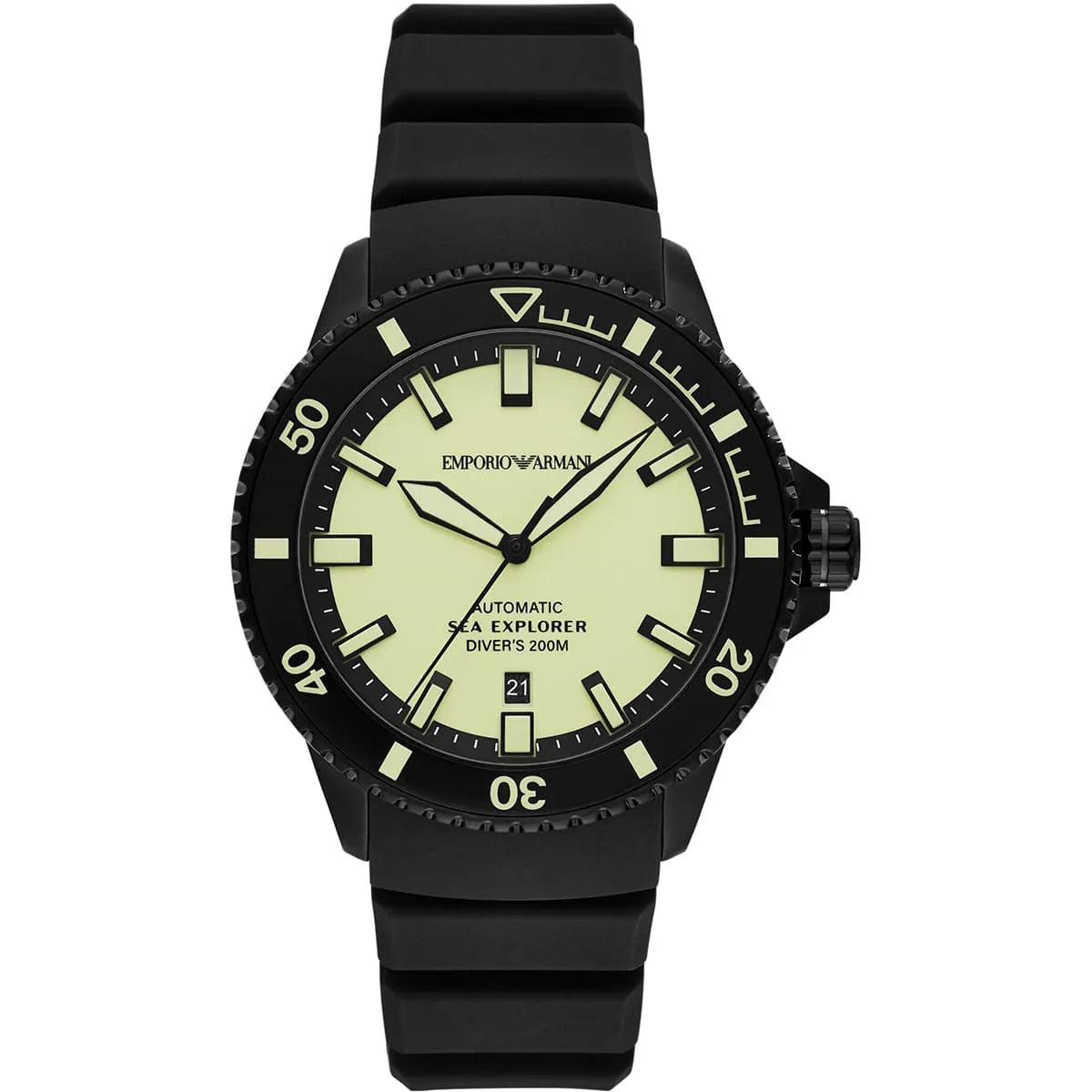 Emporio Armani Sea Explorer AR60085 42mm Men's Automatic Watch – Yellow & Black Rubber Strap