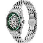 Emporio Armani Antonio AR60091 43mm Men's Automatic Watch – Green Skeleton & Silver Stainless Steel Bracelet