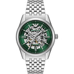 Emporio Armani Antonio AR60091 43mm Men's Automatic Watch – Green Skeleton & Silver Stainless Steel Bracelet