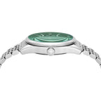 Emporio Armani Antonio AR60091 43mm Men's Automatic Watch – Green Skeleton & Silver Stainless Steel Bracelet