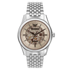 Emporio Armani Antonio AR60095 43mm Men's Automatic Watch – Beige Skeleton & Silver Stainless Steel Bracelet