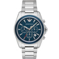 Emporio Armani Tazio AR6091 Men's Chronograph Watch – Navy Blue & Silver Stainless Steel Bracelet