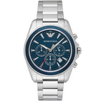Emporio Armani Tazio AR6091 Men's Chronograph Watch – Navy Blue & Silver Stainless Steel Bracelet