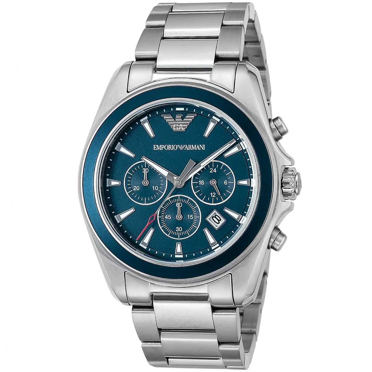 Emporio Armani Tazio AR6091 Men's Chronograph Watch – Navy Blue & Silver Stainless Steel Bracelet