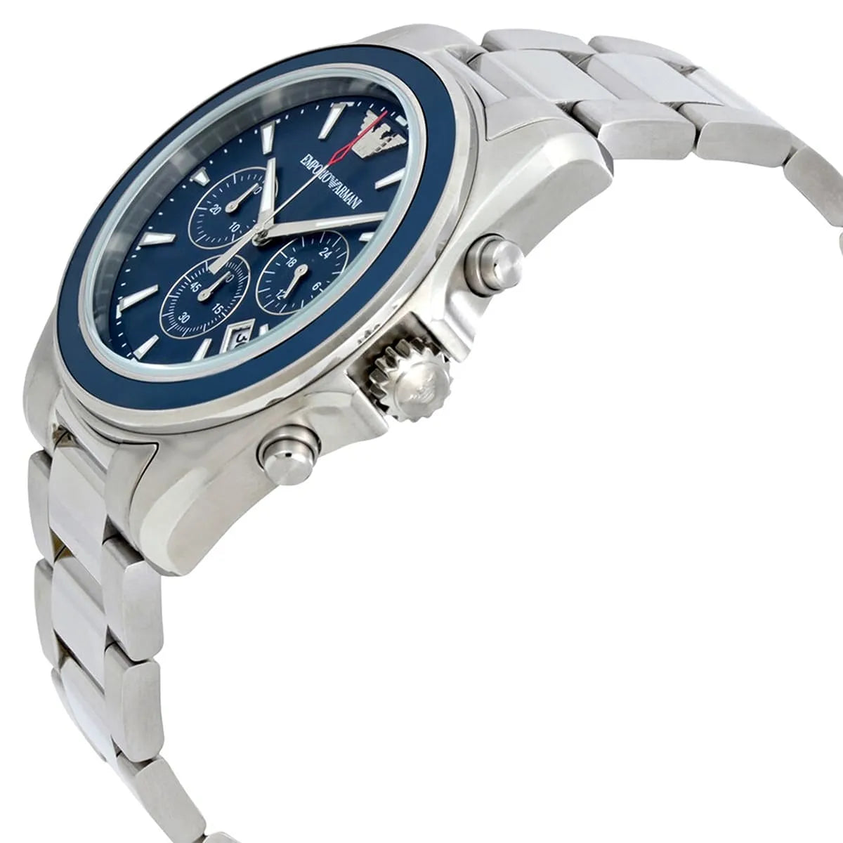 Emporio Armani Tazio AR6091 Men's Chronograph Watch – Navy Blue & Silver Stainless Steel Bracelet