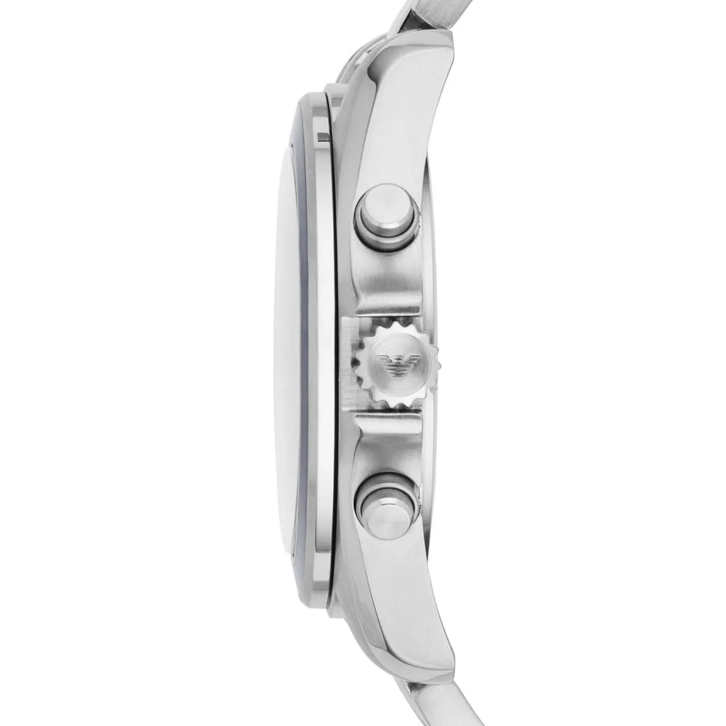 Emporio Armani Tazio AR6091 Men's Chronograph Watch – Navy Blue & Silver Stainless Steel Bracelet