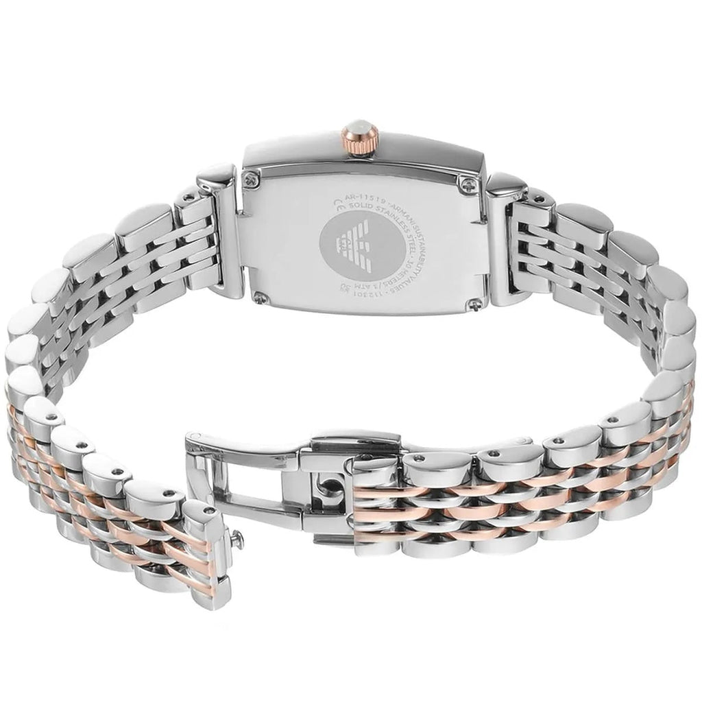 Emporio Armani Signature AR11519 26mm Women's Quartz Watch – Mother-of-Pearl Crystal-Set & Two-Tone Silver and Rose Gold Stainless Steel Bracelet