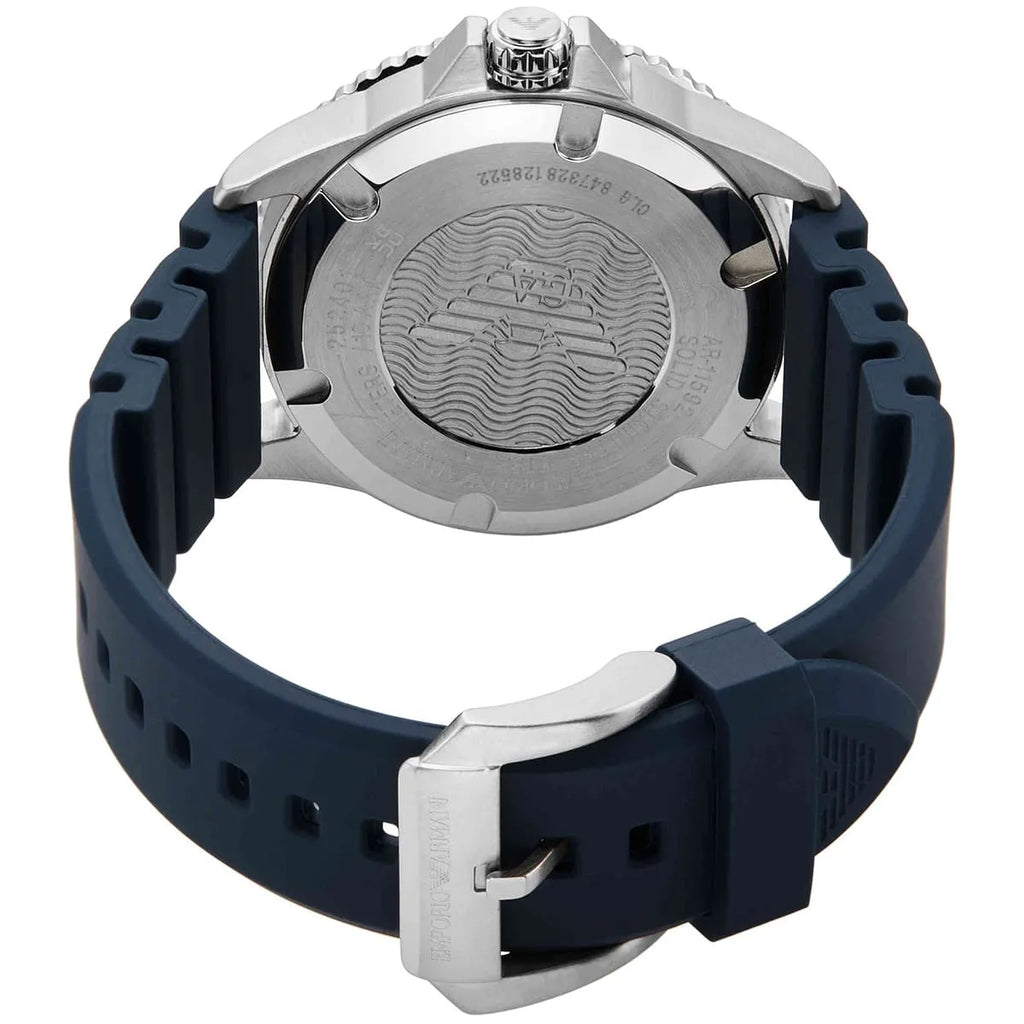 Emporio Armani Diver AR11592 43mm Men's Quartz Watch – Blue Sunray & Blue Rubber Strap