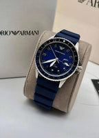 Emporio Armani Diver AR11592 43mm Men's Quartz Watch – Blue Sunray & Blue Rubber Strap