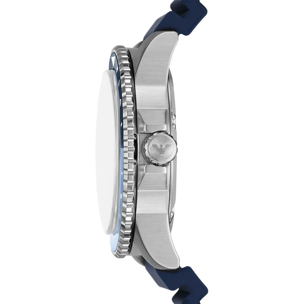 Emporio Armani Diver AR11592 43mm Men's Quartz Watch – Blue Sunray & Blue Rubber Strap