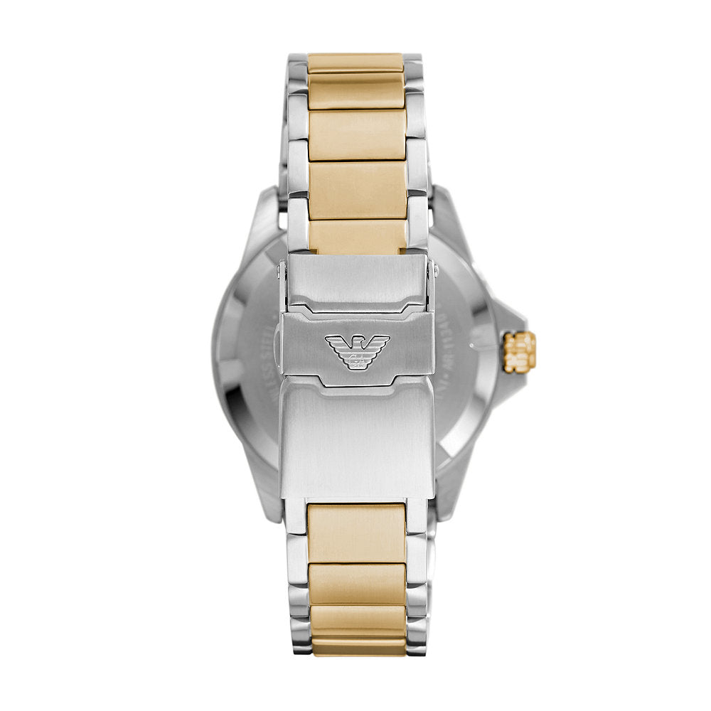 Emporio Armani Diver AR80063 43mm Men's Quartz Watch – Emerald Green Sunray & Two-Tone Stainless Steel Bracelet