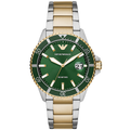 Emporio Armani Diver AR80063 43mm Men's Quartz Watch – Emerald Green Sunray & Two-Tone Stainless Steel Bracelet