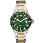 Emporio Armani Diver AR80063 43mm Men's Quartz Watch – Emerald Green Sunray & Two-Tone Stainless Steel Bracelet