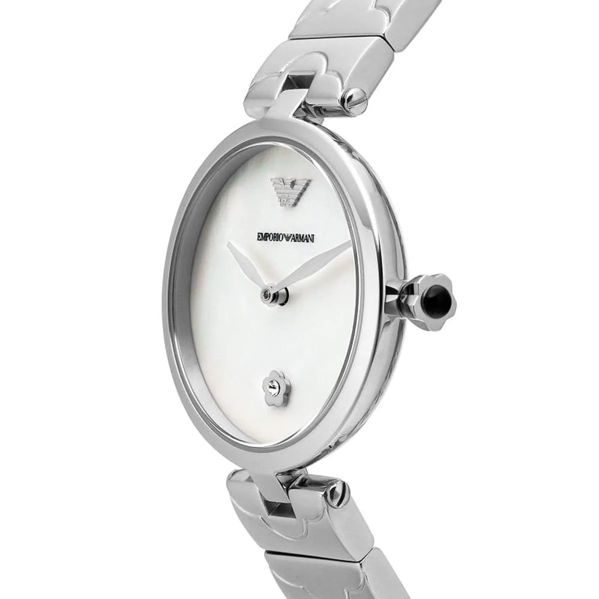 Emporio Armani Arianna AR11235 32mm Women's Quartz Watch – Mother-of-Pearl Floral & Silver Stainless Steel Mesh Bracelet