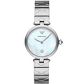 Emporio Armani Arianna AR11235 32mm Women's Quartz Watch – Mother-of-Pearl Floral & Silver Stainless Steel Mesh Bracelet