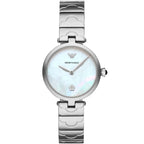 Emporio Armani Arianna AR11235 32mm Women's Quartz Watch – Mother-of-Pearl Floral & Silver Stainless Steel Mesh Bracelet