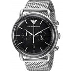 Emporio Armani Aviator AR11104 43mm Men's Chronograph Watch – Black & Silver Genuine Leather Strap