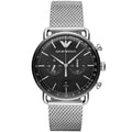 Emporio Armani Aviator AR11104 43mm Men's Chronograph Watch – Black & Silver Genuine Leather Strap