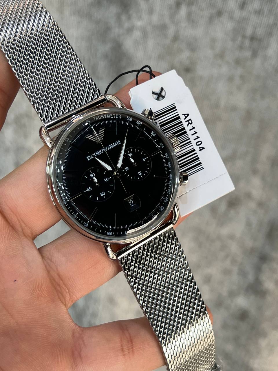 Emporio Armani Aviator AR11104 43mm Men's Chronograph Watch – Black & Silver Genuine Leather Strap