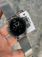 Emporio Armani Aviator AR11104 43mm Men's Chronograph Watch – Black & Silver Genuine Leather Strap