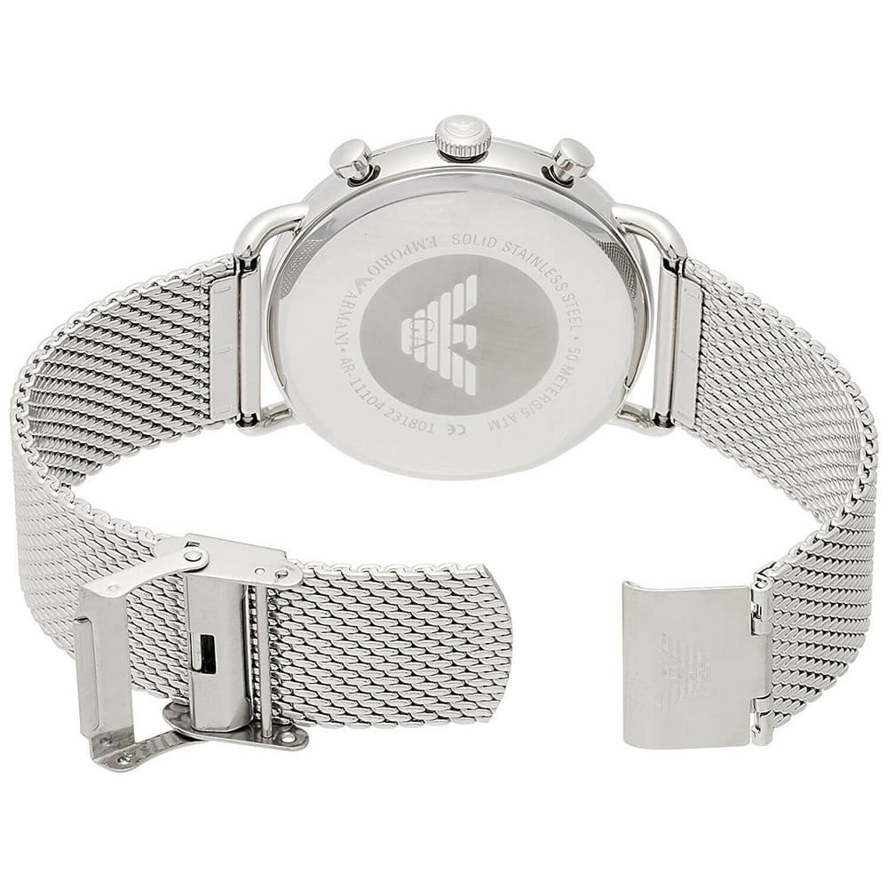 Emporio Armani Aviator AR11104 43mm Men's Chronograph Watch – Black & Silver Genuine Leather Strap