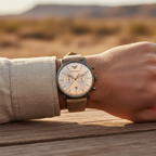 Emporio Armani Aviator AR11107 43mm Men's Chronograph Watch – Beige Sunray & Gunmetal Genuine Leather Strap