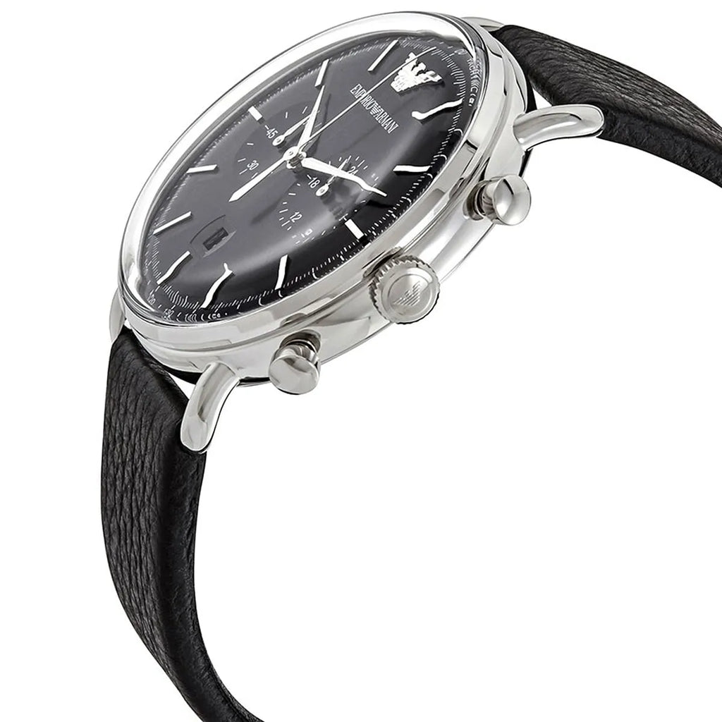 Emporio Armani Aviator AR11143 Men's Chronograph Watch – Black & Black Genuine Leather Strap