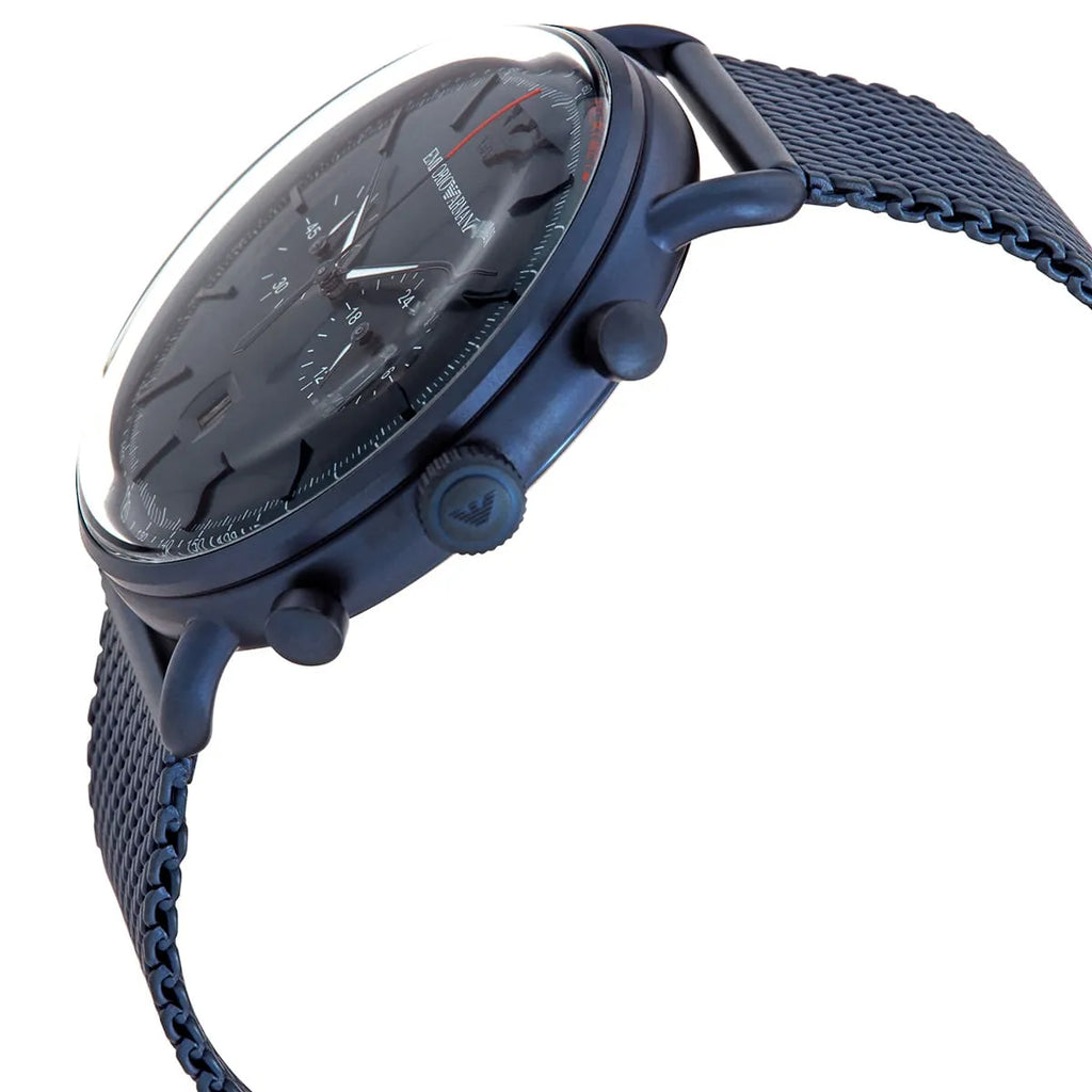 Emporio Armani Aviator AR11289 43mm Men's Chronograph Watch – Blue & Blue Stainless Steel Mesh Bracelet