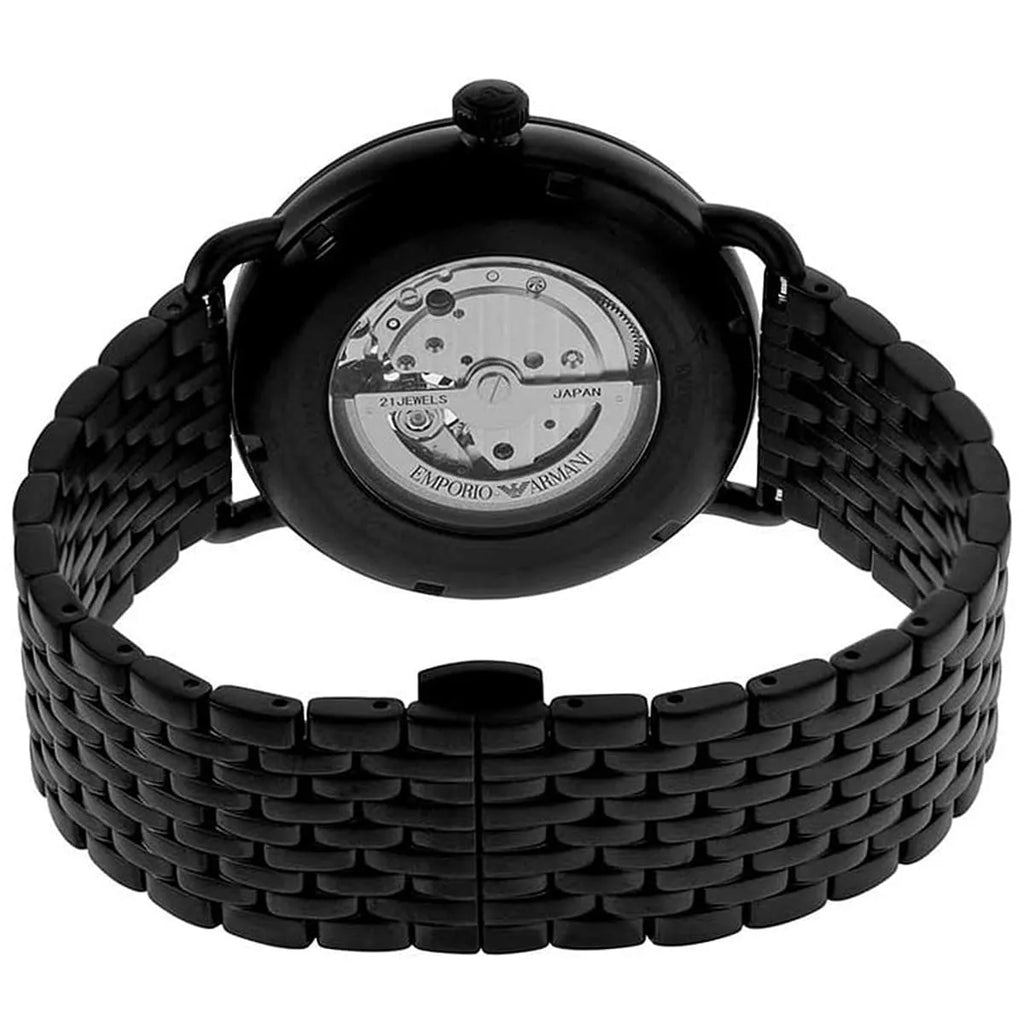 Emporio Armani Aviator AR60025 43mm Men's Automatic Watch – Black Open-Heart & Rose Gold Stainless Steel Mesh Bracelet