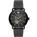 Emporio Armani Aviator AR60025 43mm Men's Automatic Watch – Black Open-Heart & Rose Gold Stainless Steel Mesh Bracelet