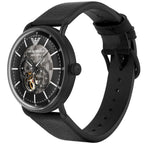 Emporio Armani Aviator AR60028 43mm Men's Automatic Watch – Black Open-Heart & Black Genuine Leather Strap