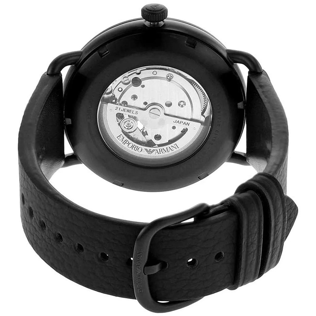 Emporio Armani Aviator AR60028 43mm Men's Automatic Watch – Black Open-Heart & Black Genuine Leather Strap