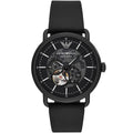 Emporio Armani Aviator AR60028 43mm Men's Automatic Watch – Black Open-Heart & Black Genuine Leather Strap