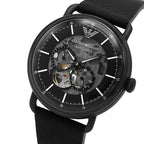 Emporio Armani Aviator AR60028 43mm Men's Automatic Watch – Black Open-Heart & Black Genuine Leather Strap