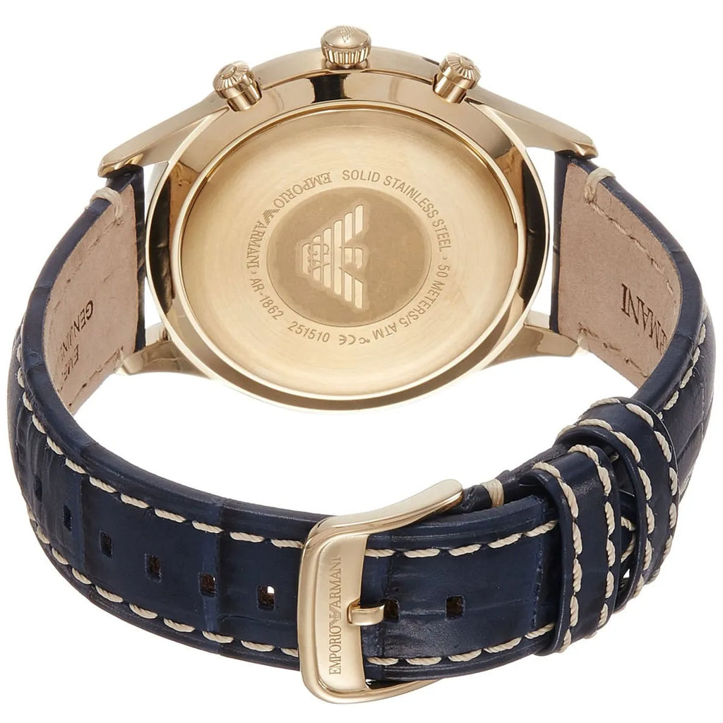 Emporio Armani Beta AR1862 Men's Chronograph Watch – Blue & Blue Genuine Leather Strap