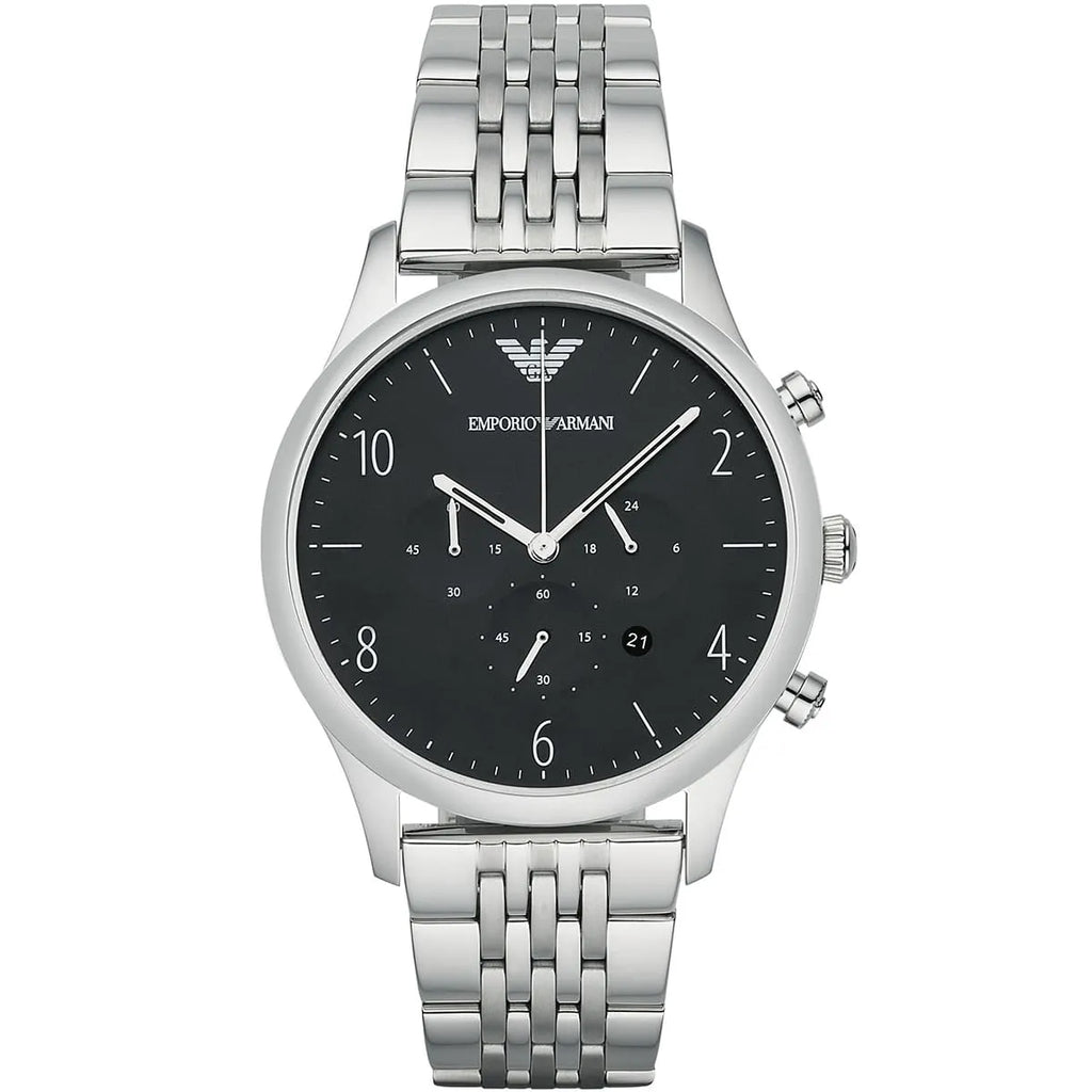 Emporio Armani Beta AR1863 43mm Men's Chronograph Watch – Black & Silver-Tone Stainless Steel Bracelet