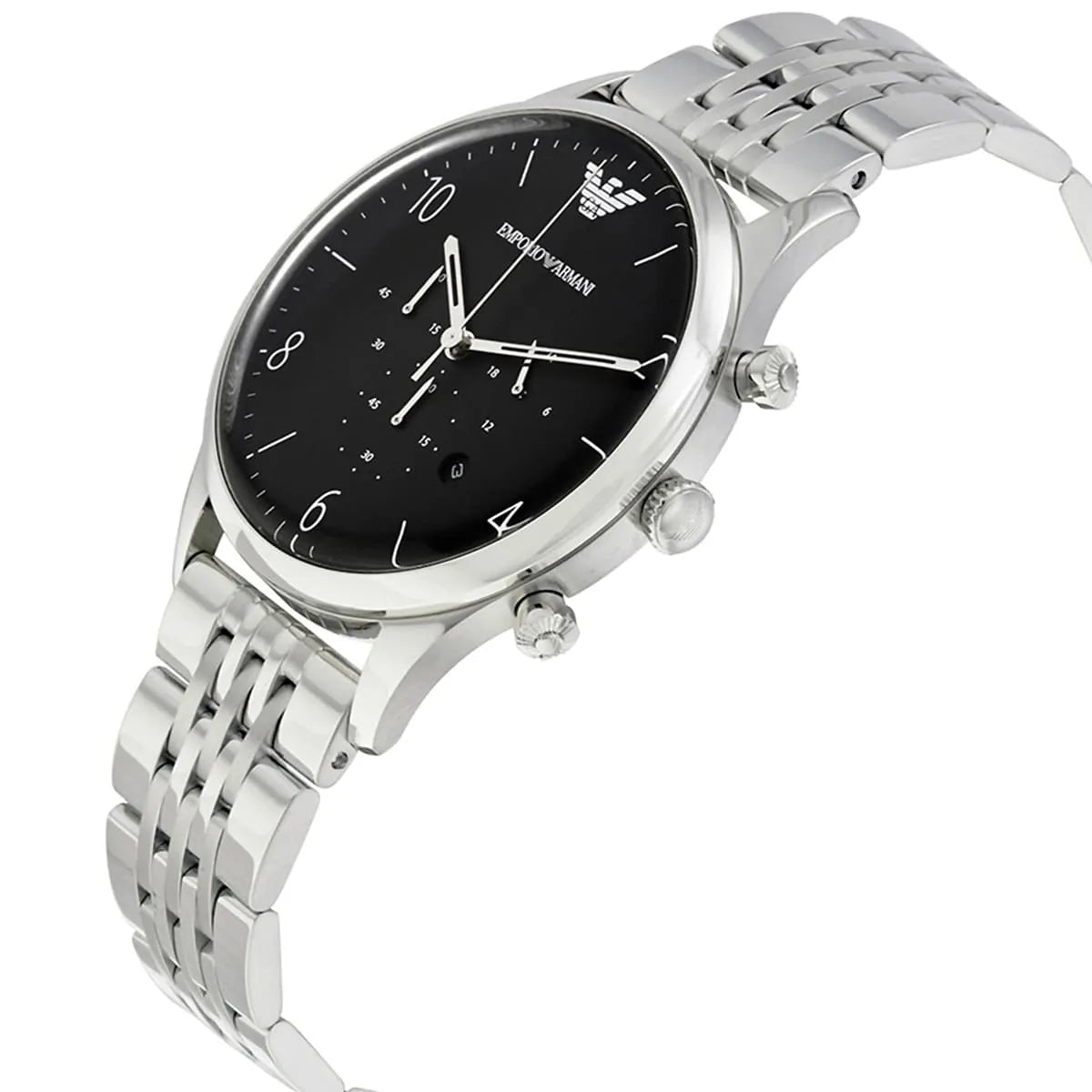 Emporio Armani Beta AR1863 43mm Men's Chronograph Watch – Black & Silver-Tone Stainless Steel Bracelet