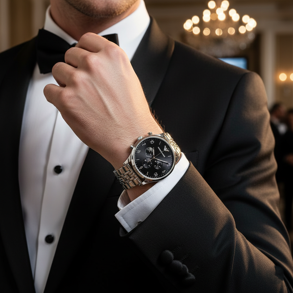 Emporio Armani Beta AR1863 43mm Men's Chronograph Watch – Black & Silver-Tone Stainless Steel Bracelet
