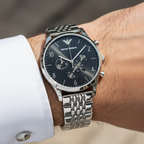 Emporio Armani Beta AR1863 43mm Men's Chronograph Watch – Black & Silver-Tone Stainless Steel Bracelet