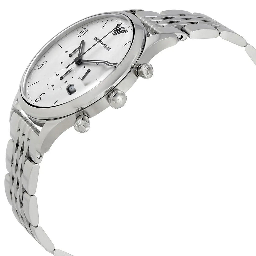 Emporio Armani Beta AR1879 43mm Men's Chronograph Watch – White & Silver-Tone Stainless Steel Bracelet