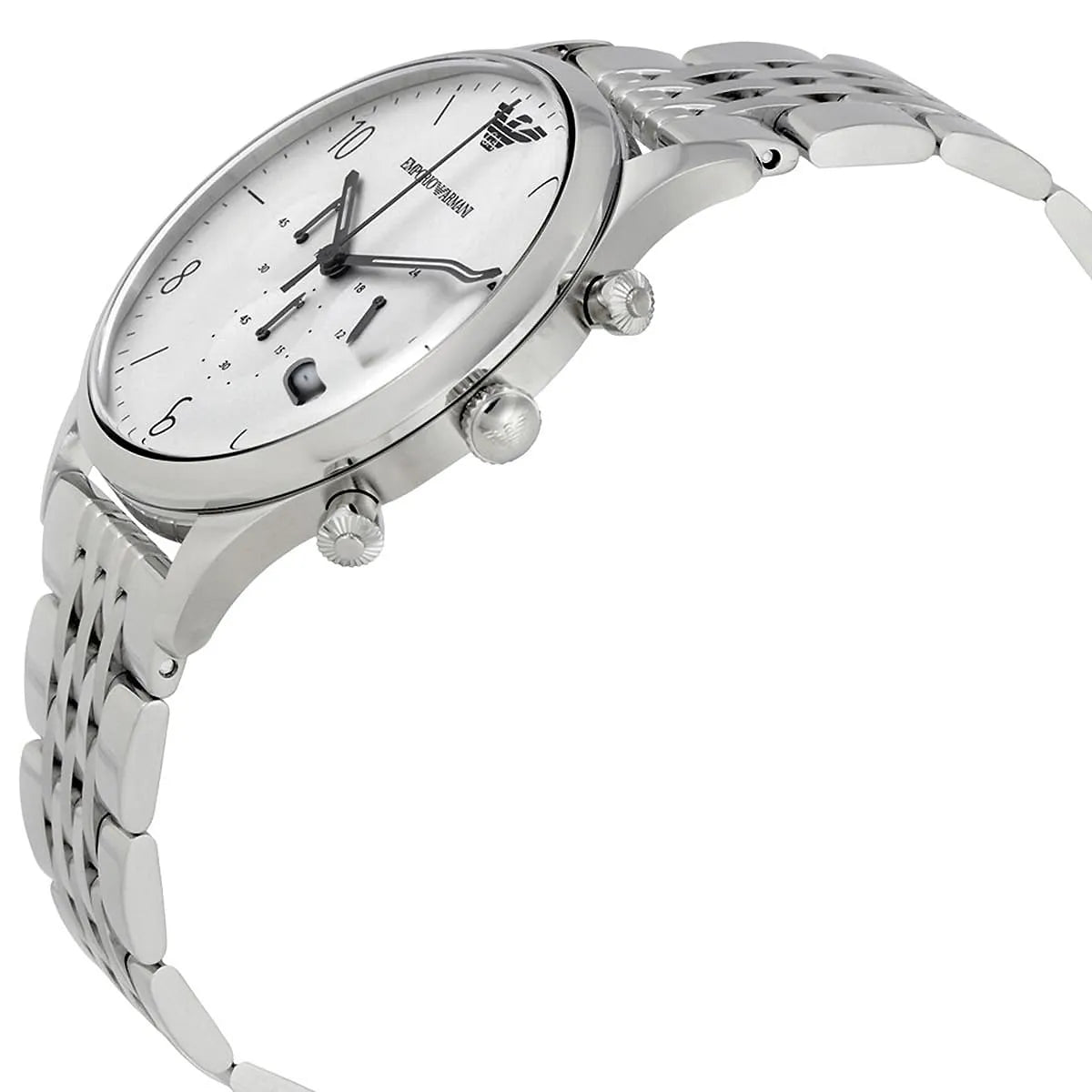 Emporio Armani Beta AR1879 43mm Men's Chronograph Watch – White & Silver-Tone Stainless Steel Bracelet