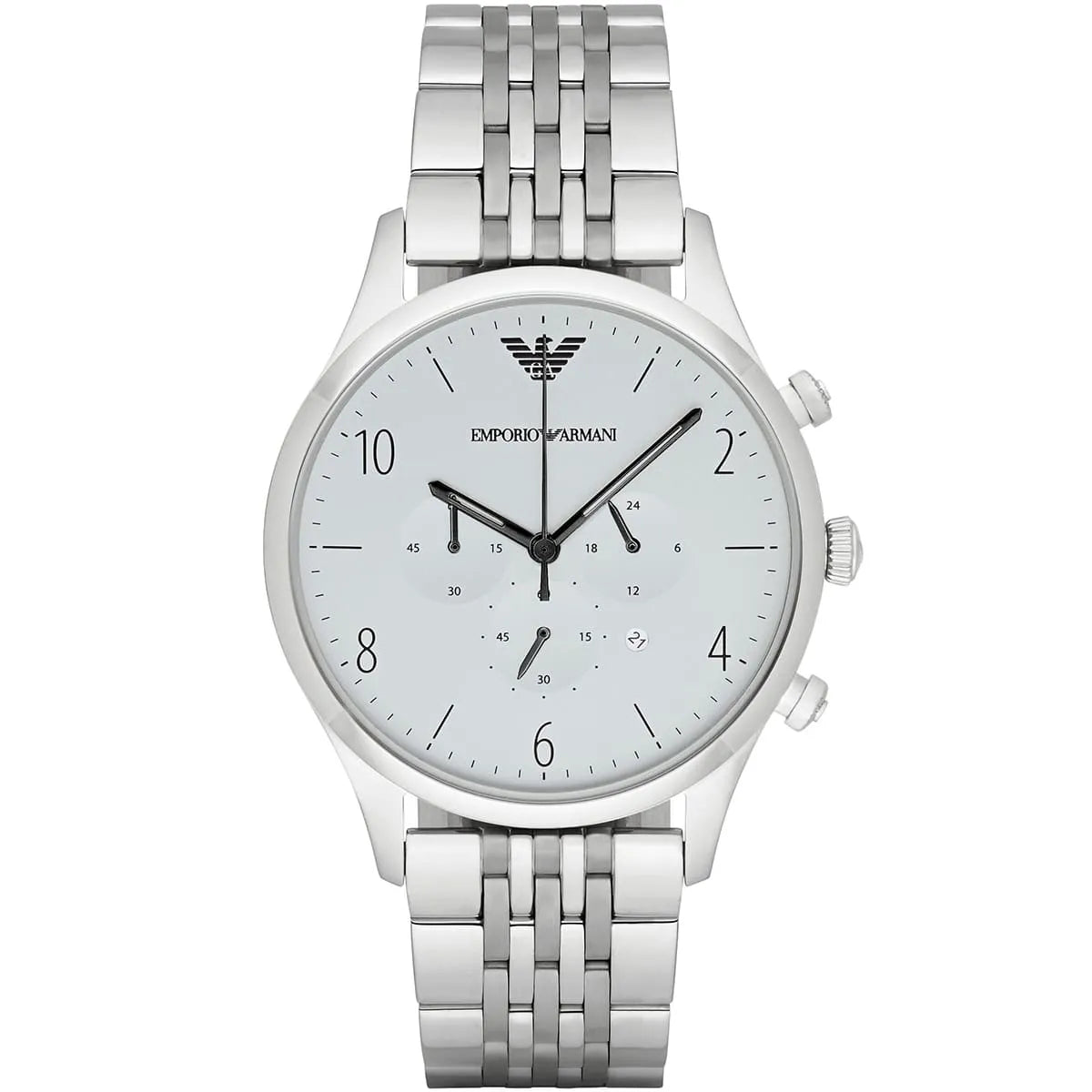 Emporio Armani Beta AR1879 43mm Men's Chronograph Watch – White & Silver-Tone Stainless Steel Bracelet
