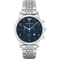 Emporio Armani Beta AR1942 43mm Men's Chronograph Watch – Navy Blue Sunray & Silver-Tone Stainless Steel Bracelet