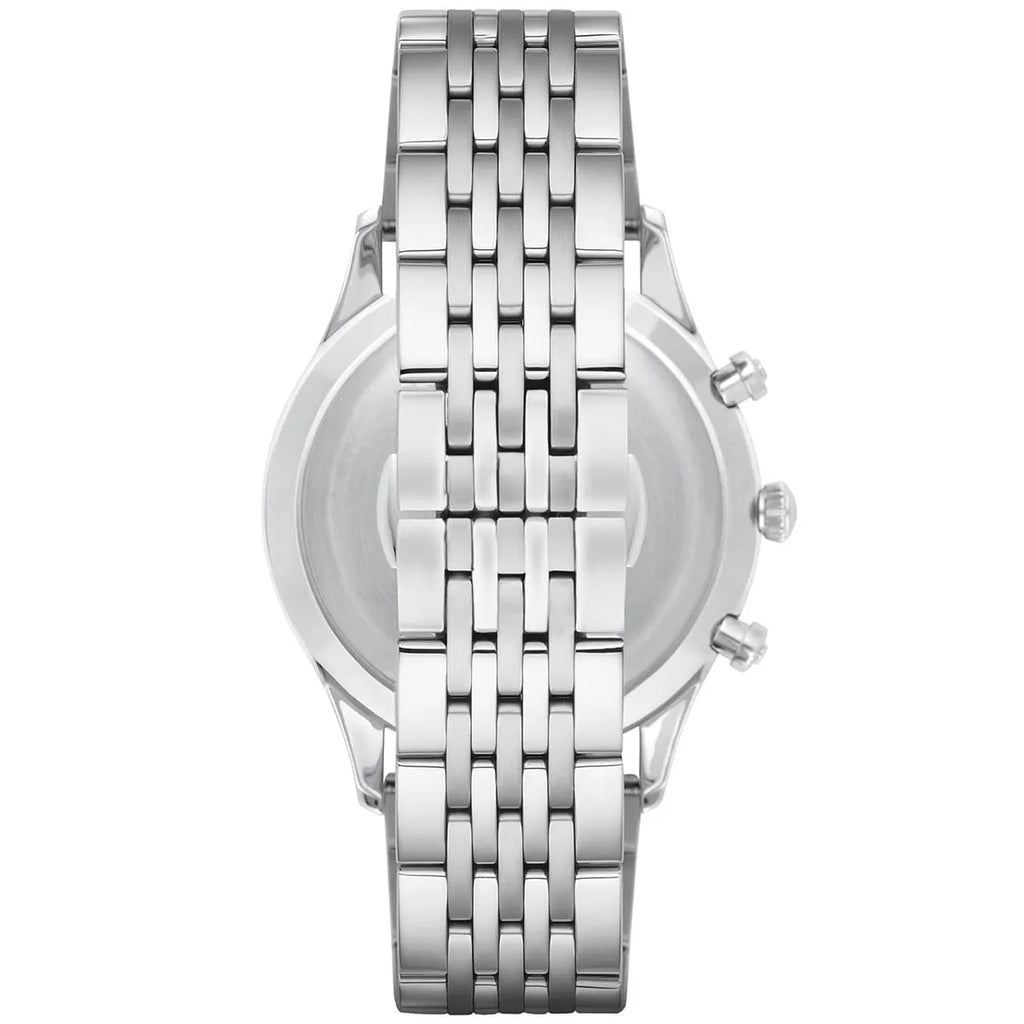 Emporio Armani Beta AR1942 43mm Men's Chronograph Watch – Navy Blue Sunray & Silver-Tone Stainless Steel Bracelet