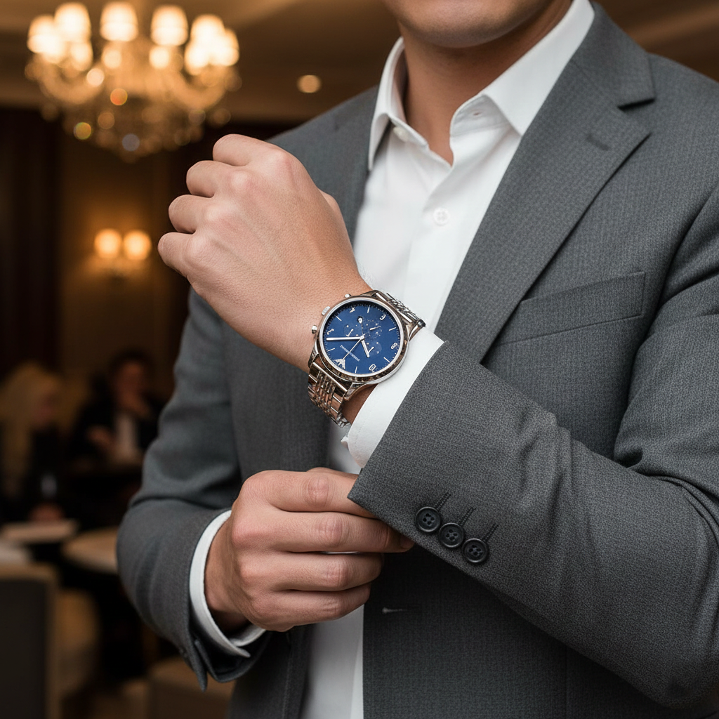 Emporio Armani Beta AR1942 43mm Men's Chronograph Watch – Navy Blue Sunray & Silver-Tone Stainless Steel Bracelet