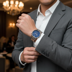 Emporio Armani Beta AR1942 43mm Men's Chronograph Watch – Navy Blue Sunray & Silver-Tone Stainless Steel Bracelet