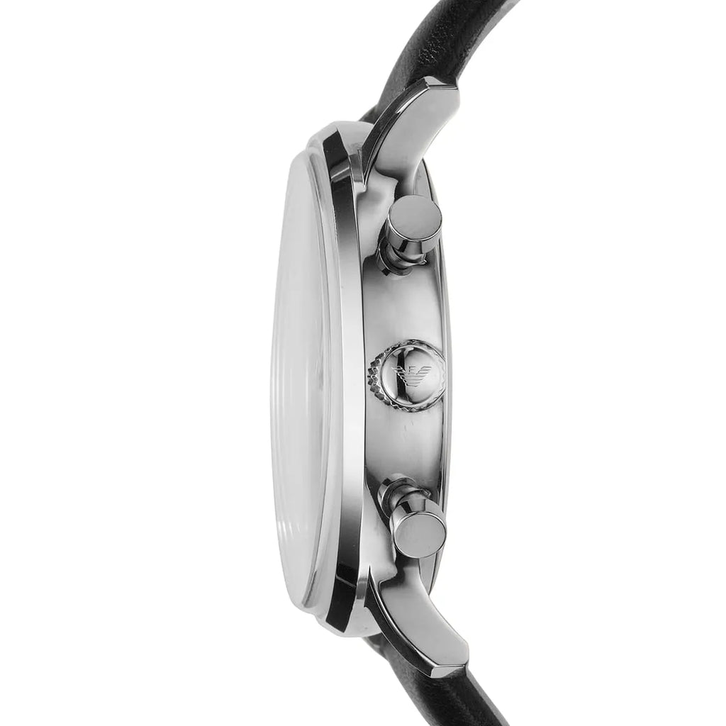 Emporio Armani Classic AR0385 43mm Men's Chronograph Watch – White & Black Genuine Leather Strap